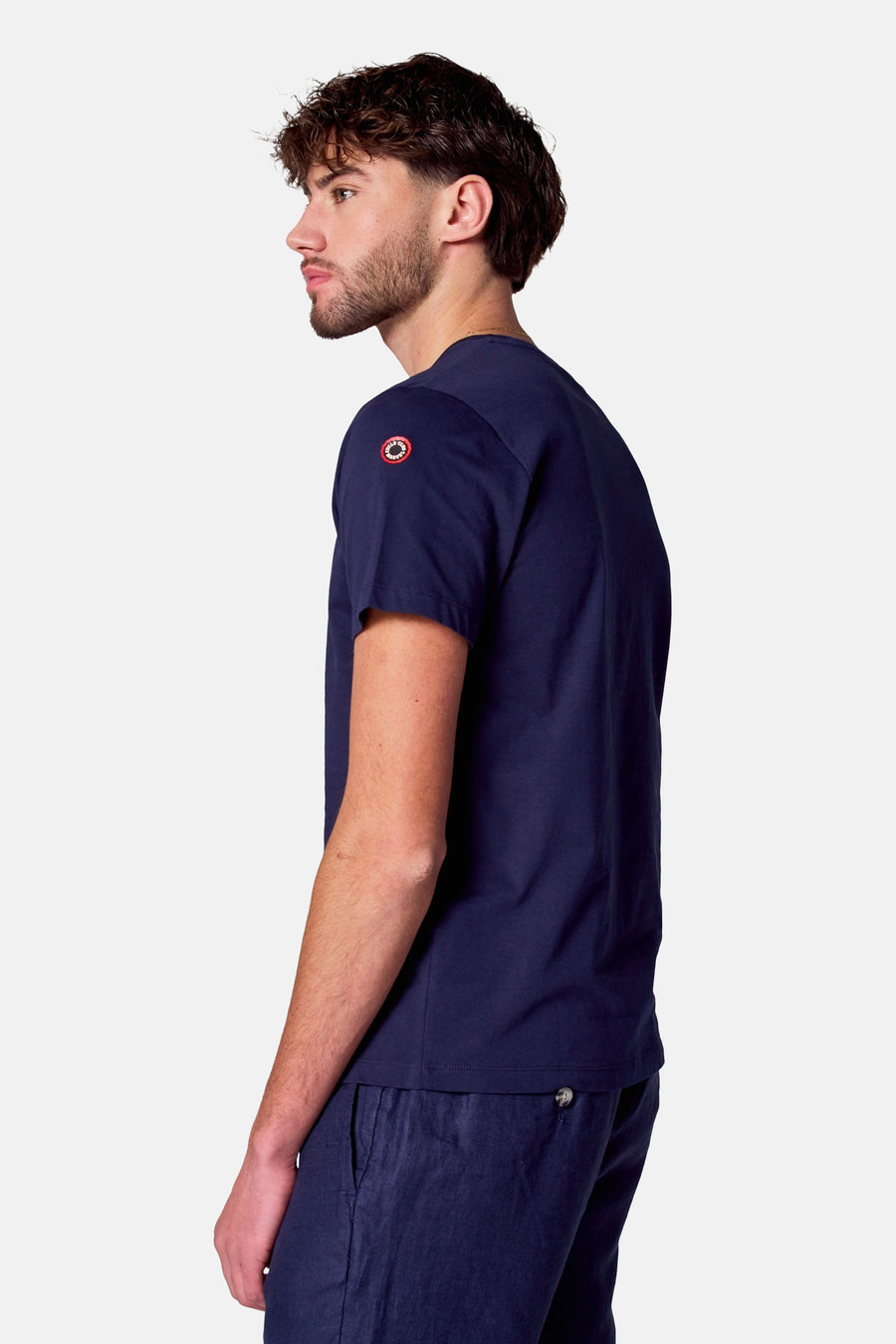 Blauw T-shirt met korte mouwen van Cyclo Club Marcel, zijaanzicht.