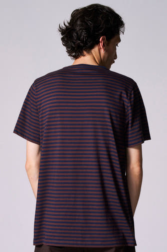 T-shirt met korte mouwen multicolor van Cyclo Club Marcel, met donkerbruine en marineblauwe horizontale strepen.