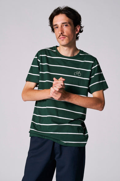 T-shirt vert avec manches courtes de Cyclo Club Marcel, à rayures.