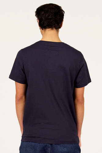 T-shirt bleu à manches courtes de Cyclo Club Marcel, vu de dos, avec un design uni et un col rond.