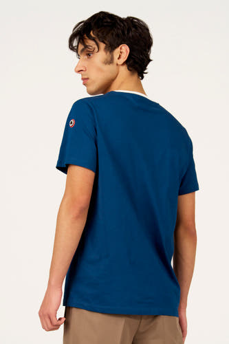 Blauw T-shirt met korte mouwen van Cyclo Club Marcel, met ronde hals en logo-embleem op de mouw.
