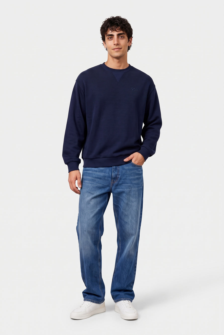 Sweat col O - bleu