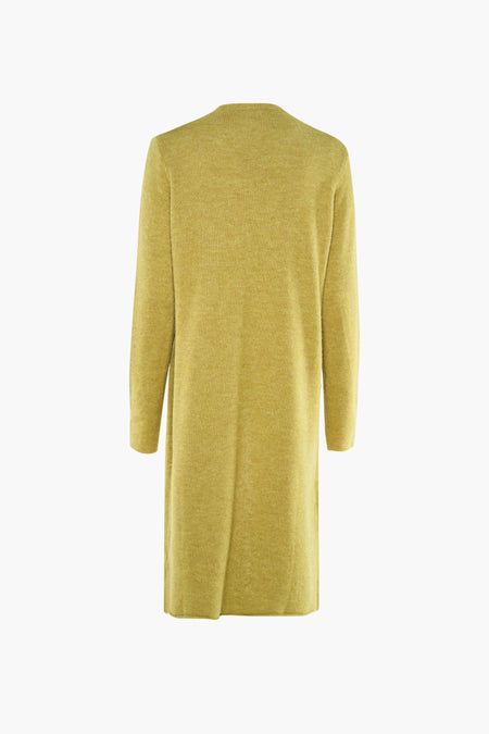 Gilet vert de COPINES D'ANVERS, avec des manches longues et une texture tricotée, vu de derrière.