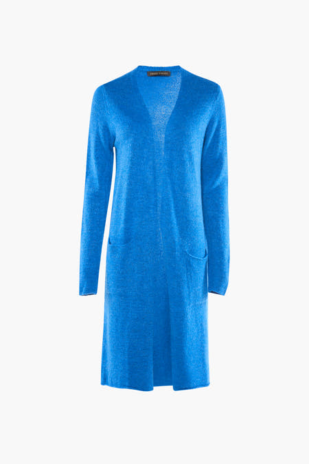 Gilet bleu de COPINES D'ANVERS, avec des manches longues et deux poches à l'avant.