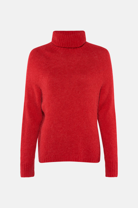 Pull-over rouge avec col rond de Clouds of Fashion, en tissu finement tricoté.
