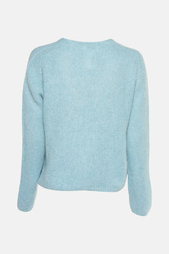 Gilet bleu clair de Clouds of Fashion à manches longues en texture tricotée duveteuse, dos.