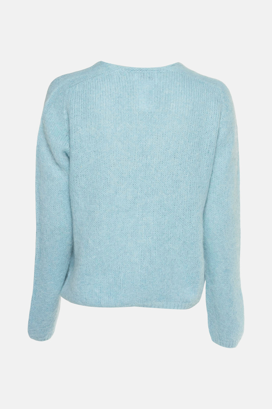 Gilet bleu clair de Clouds of Fashion à manches longues en texture tricotée duveteuse, dos.