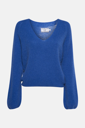 Pull à col en V - bleu - Clouds of Fashion