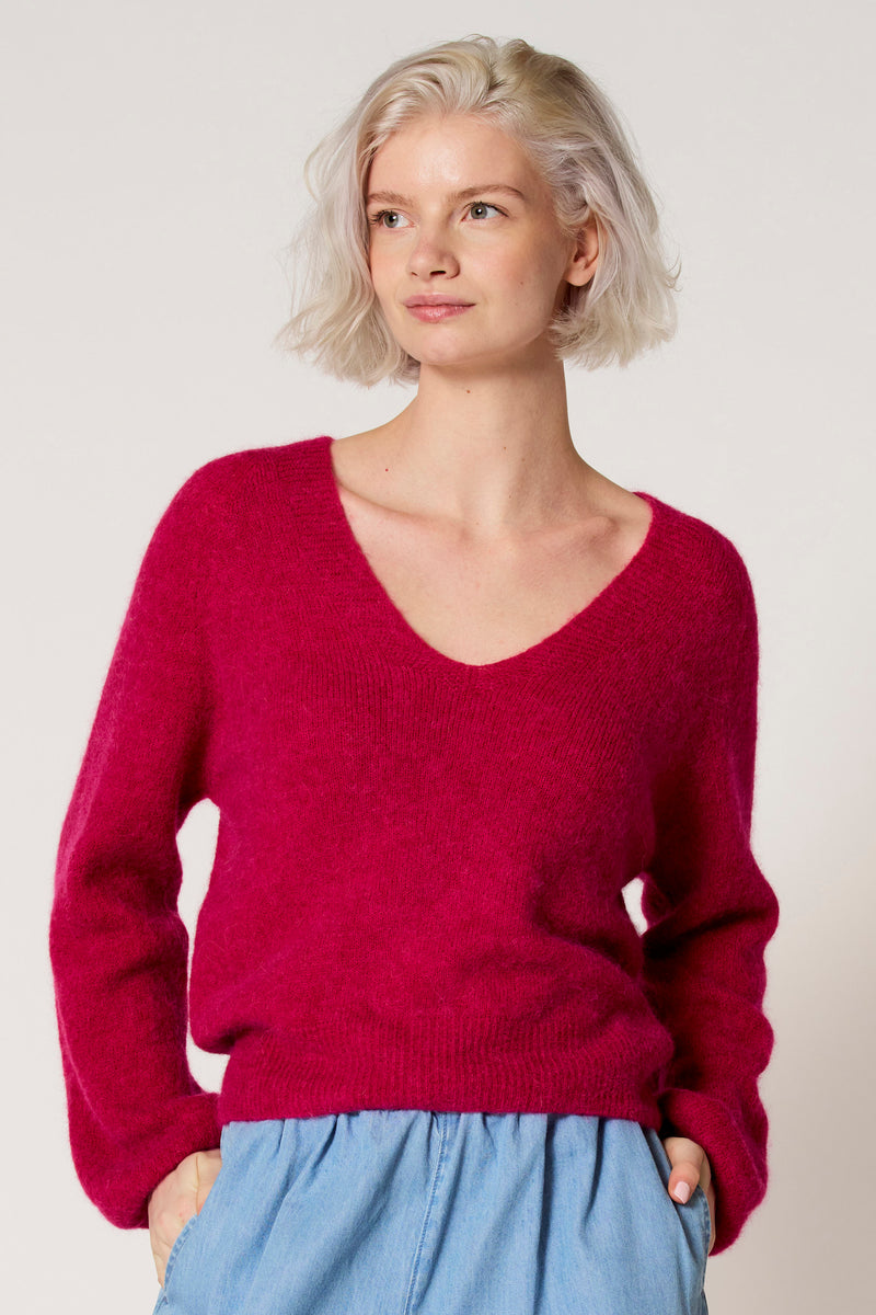 Pull à col en V - Rose