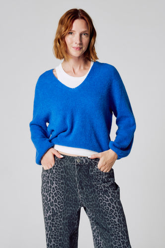 Pull à col en V - bleu - Clouds of Fashion