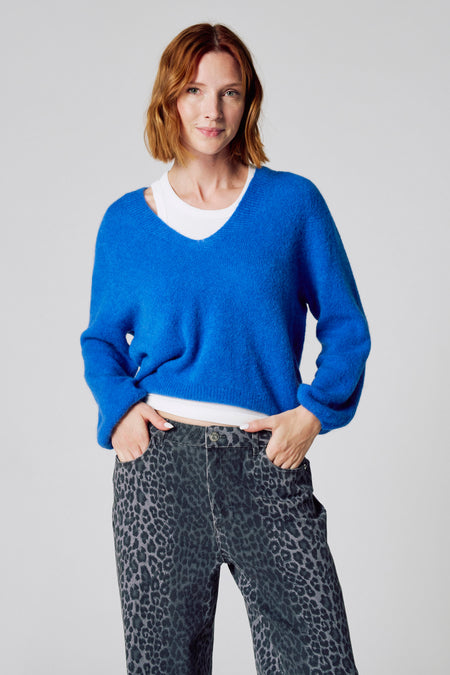 Pull à col en V - bleu