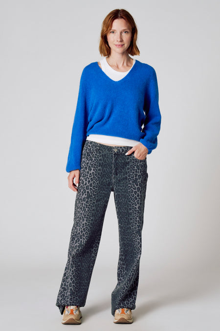 Pull à col en V - bleu
