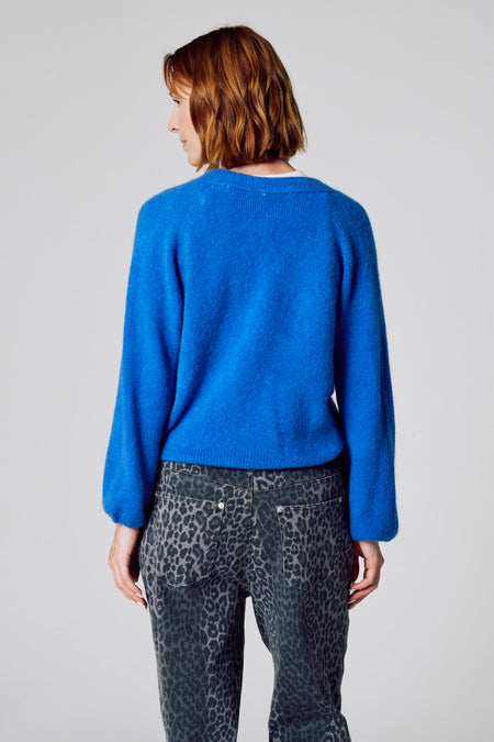 Pull à col en V - bleu