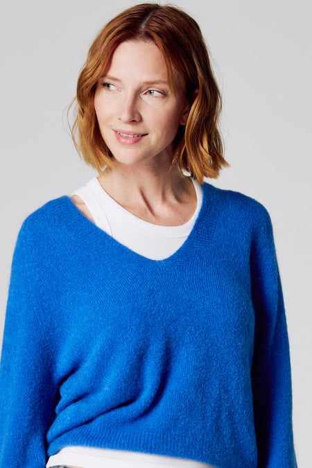 Pull à col en V - bleu