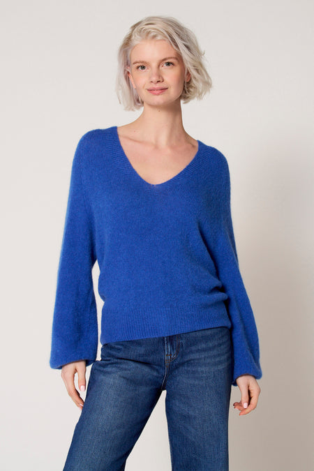 Pull à col en V - bleu