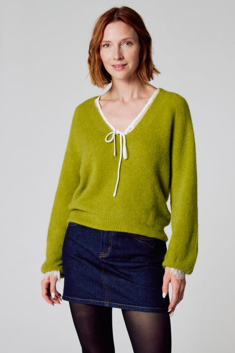 Pull à col en V - vert