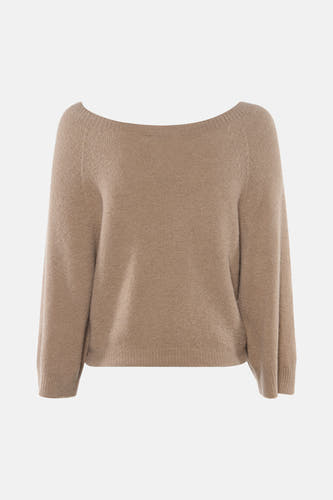Pull marron à col rond large de Clouds of Fashion, tricoté doux avec des manches raglan et des bords côtelés.