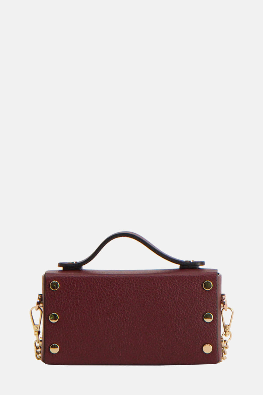 Bordeaux handtas van Clouds of Fashion met gouden studs en een zwarte handvat.