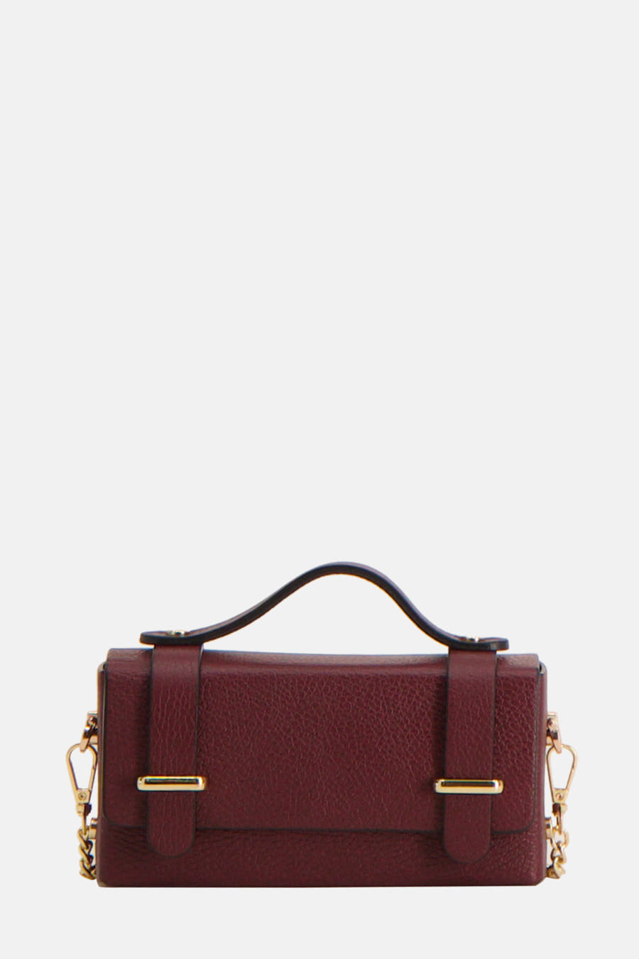 Porte-main Bordeaux de Clouds of Fashion, avec des accents dorés et une fine structure granuleuse.