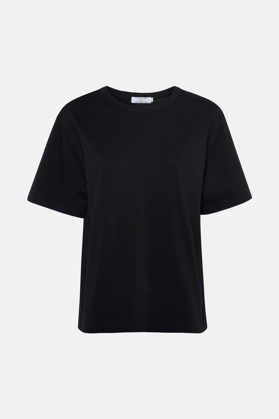 T-shirt noir à manches courtes de Clouds of Fashion, tissu uni et col rond.