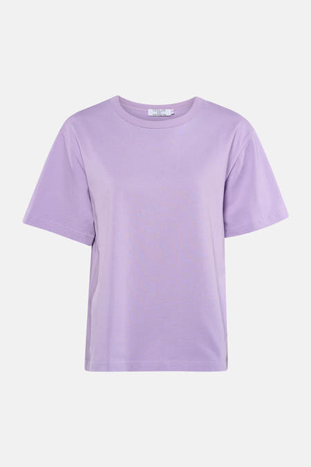 Paars T-shirt met korte mouwen van Clouds of Fashion, effen kleur en een ronde hals.
