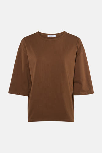 T-shirt marron à manches courtes de Clouds of Fashion, avec un col rond et une coupe droite.