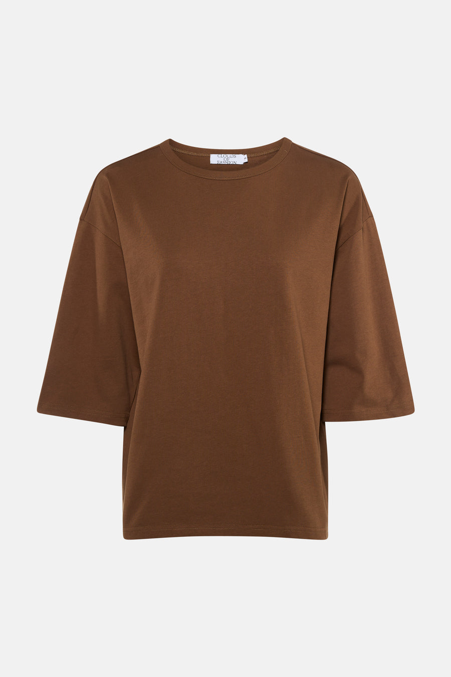 T-shirt marron à manches courtes de Clouds of Fashion, avec un col rond et une coupe droite.