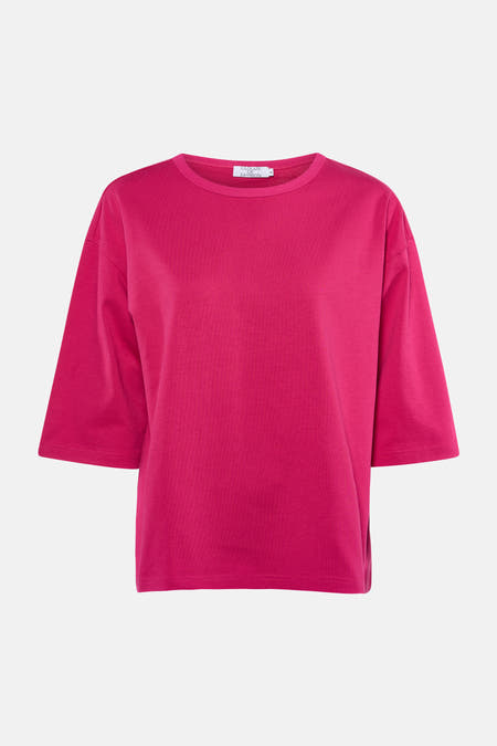 Roze T-shirt met korte mouwen van Clouds of Fashion, effen stof en losse pasvorm.