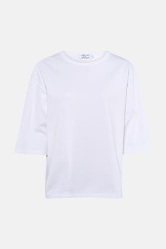 T-shirt blanc à manches courtes de Clouds of Fashion, couleur unie et coupe décontractée.