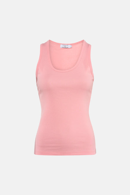 Roze singlet van Clouds of Fashion, met een ronde hals en mouwloze bandjes.