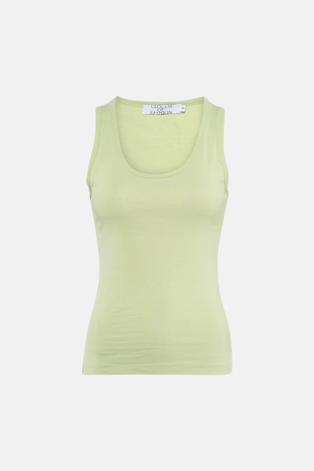 Groene singlet van Clouds of Fashion, effen en mouwloos, met een ronde hals.