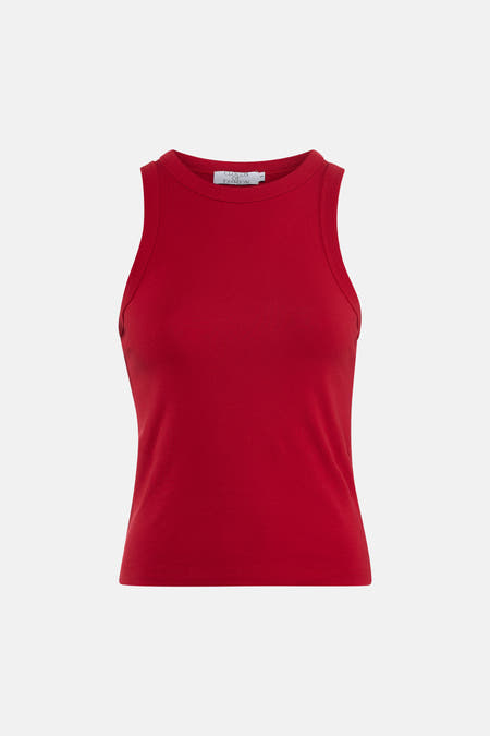Rode singlet van Clouds of Fashion met een ribgebreide textuur en een ronde halslijn.