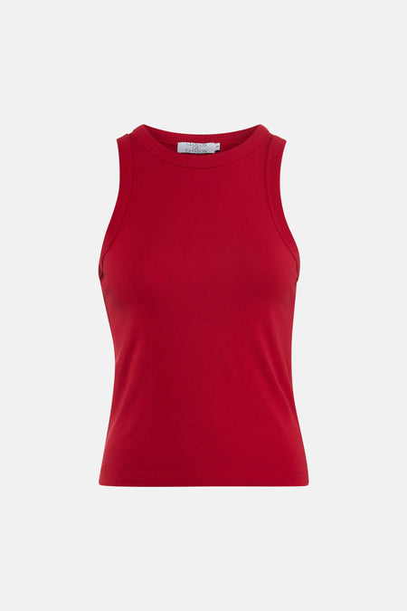 Rode singlet van Clouds of Fashion met een ribgebreide textuur en een ronde halslijn.
