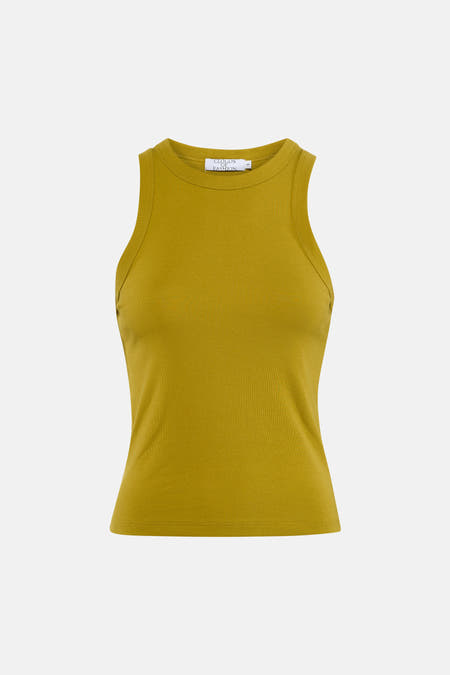 Groene singlet van Clouds of Fashion, met een ribgebreide textuur en een ronde halslijn.