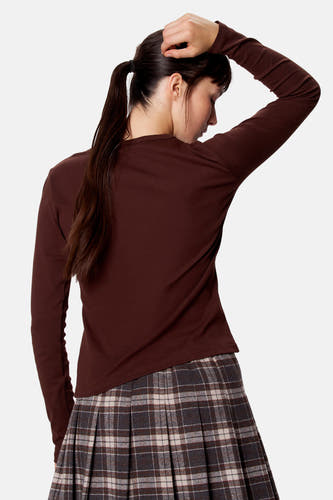 Top uni manche longue brun - Clouds of Fashion