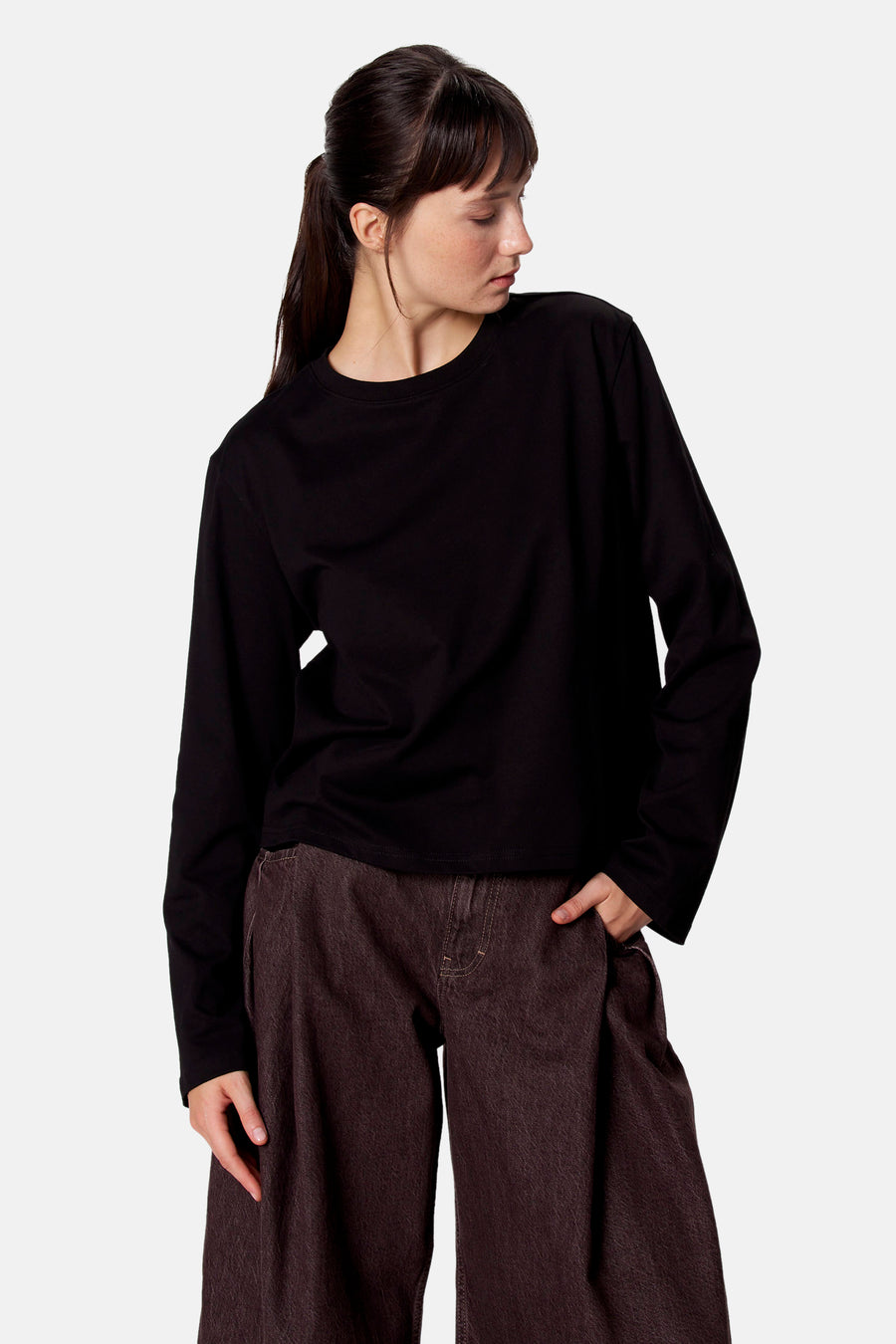 Top uni manche longue noir - Clouds of Fashion