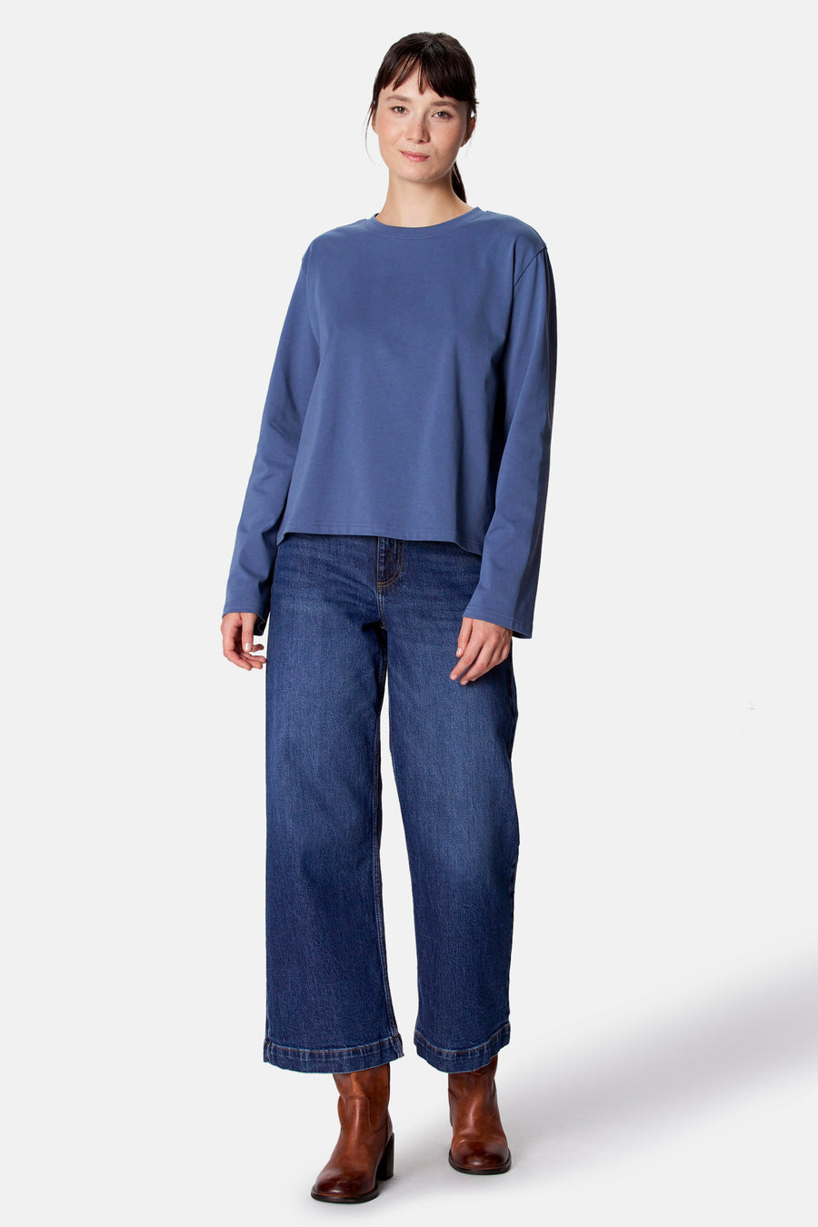 Top uni manche longue bleu - Clouds of Fashion