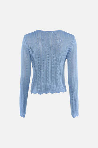 T-shirt bleu à manches longues de HAILYS, avec motif ajouré et un ourlet festonné à l'arrière.