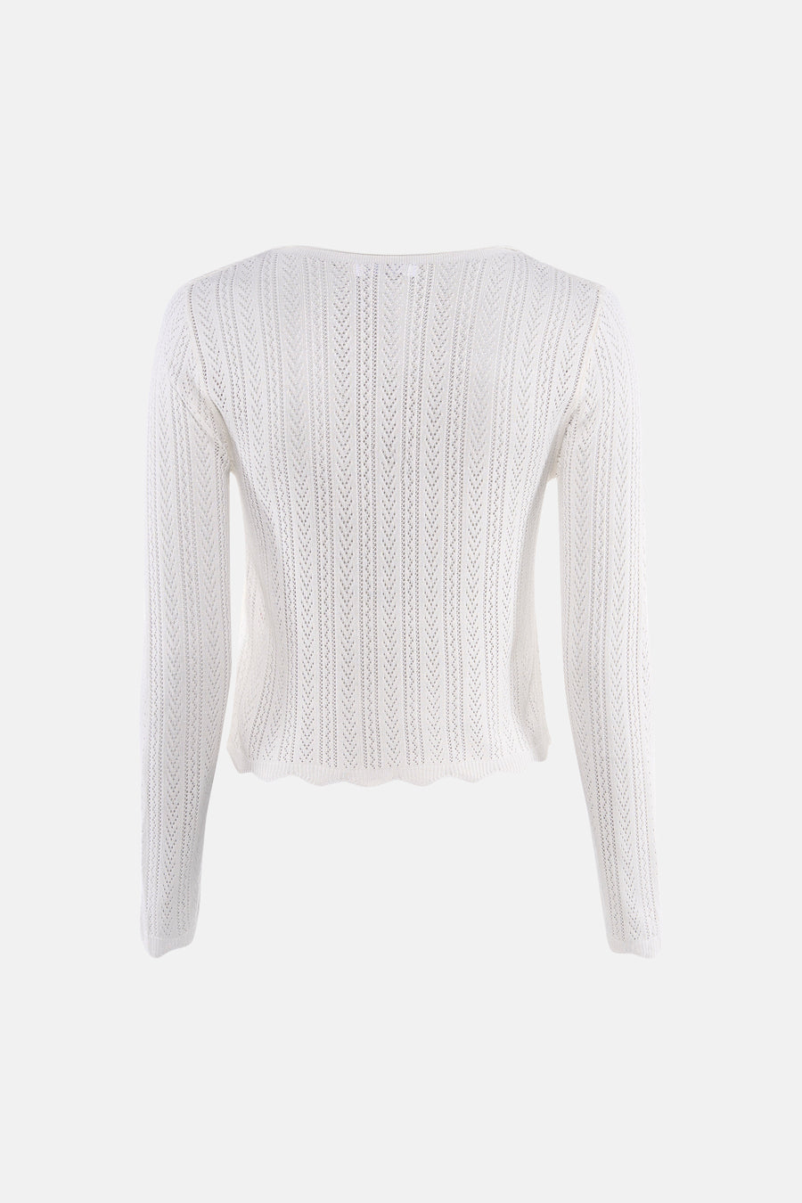T-shirt blanc à manches longues HAILYS, avec tricot ajouré et ourlet ondulé.