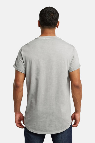 T-shirt gris à manches courtes de G-Star RAW, avec des manches retroussées, vu de l'arrière.