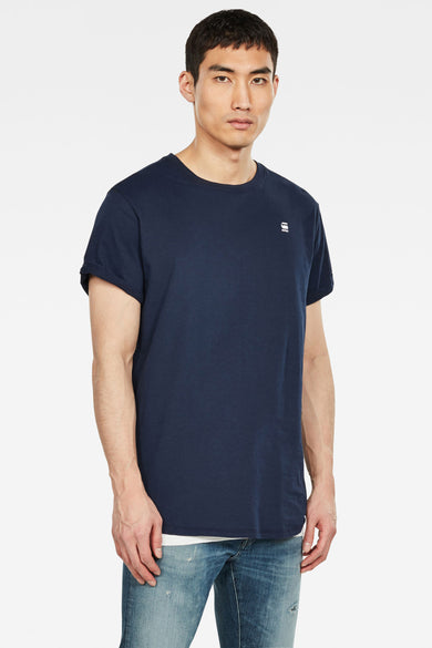 T-shirt bleu de G-Star RAW, vu de côté, combiné avec un jean.