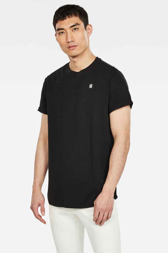 T-shirt noir G-Star RAW avec manches courtes et bordures roulées.