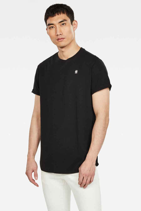 T-shirt noir G-Star RAW avec manches courtes et bordures roulées.