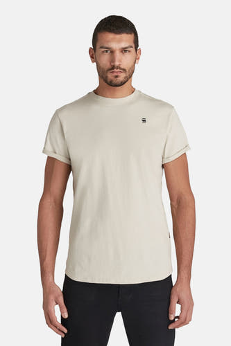 T-shirt écru à manches courtes de G-Star RAW, avec manches retroussées et un petit logo sur la poitrine.