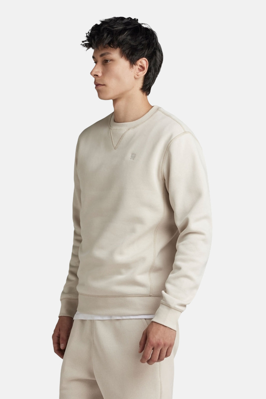 Ecru sweater met ronde hals van G-Star RAW, met een subtiel logo op de borst en een effen ontwerp.