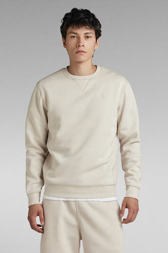 Pull de couleur écru à col rond de G-Star RAW, vu de dos, avec détail d'étiquette subtil.