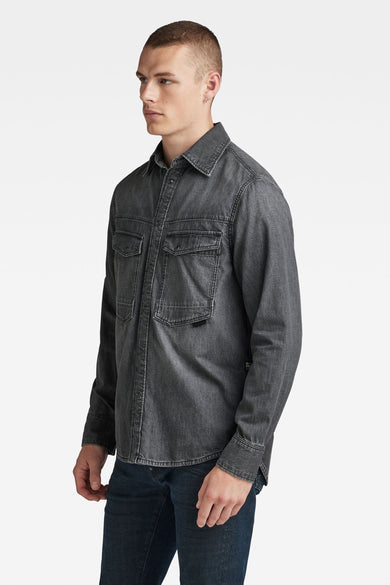 T-shirt en denim noir de G-Star RAW, avec longues manches et un col de type western sur le dos.