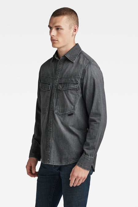 T-shirt en denim noir de G-Star RAW, avec longues manches et un col de type western sur le dos.