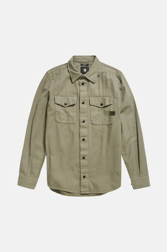 Groen overhemd met lange mouwen van G-Star RAW, met twee borstzakken en zwarte knopen.