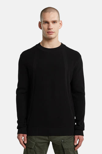 Sweat-shirt noir à col rond de G-Star RAW, avec une structure fine en côtes et des manches longues.
